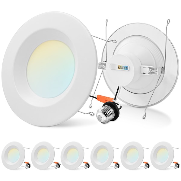 Luxrite 5/6 Inch LED Recessed Can Light 5CCT 2700K-5000K 17W 1500LM Dimmable Wet Rated ETL Listed, 6PK LR23799-6PK - main